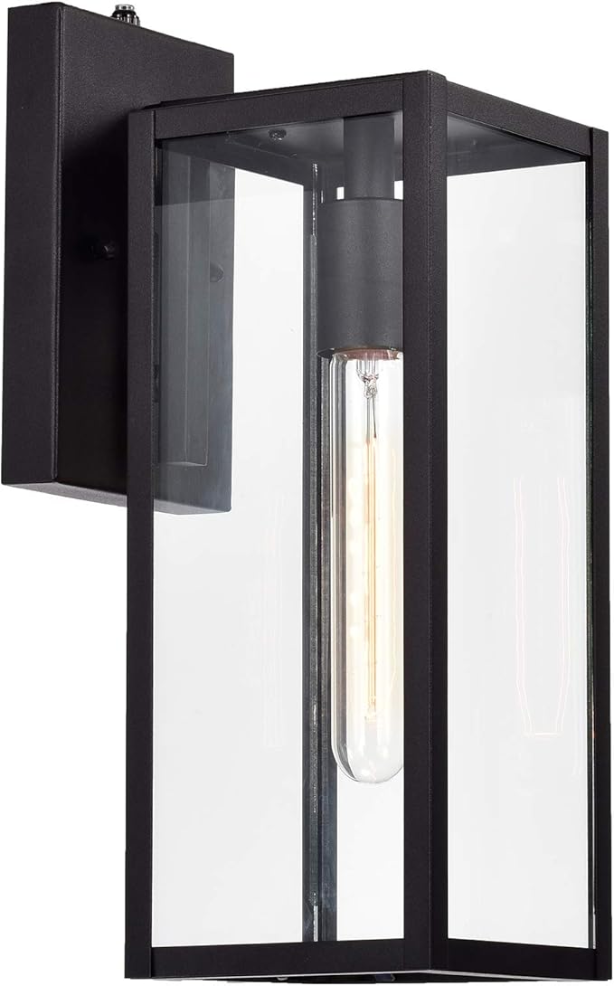 MICSIU Dusk to Dawn Outdoor Lighting, 14.5 Inch Modern Farmhouse Exterior Wall Sconce with Clear Glass, Industrial Black Outside Light for House Garage Entryway, E26 Base 100W Max, ETL Listed