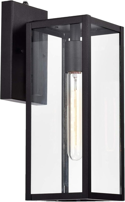 MICSIU Dusk to Dawn Outdoor Lighting, 14.5 Inch Modern Farmhouse Exterior Wall Sconce with Clear Glass, Industrial Black Outside Light for House Garage Entryway, E26 Base 100W Max, ETL Listed