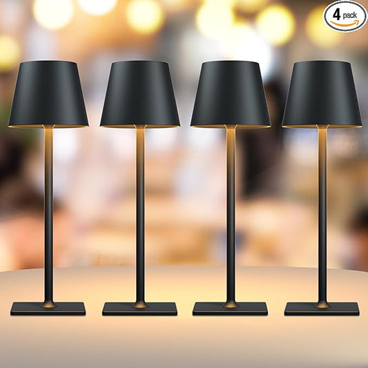 Yogaret 4 Pack Rechargeable Cordless Led Table Lamps,Cordless Lamp with 6000mAh Battery Operated, Portable Indoor/Outdoor Table Lamp for Patio Restaurant Home Dinner Dining Kitchen