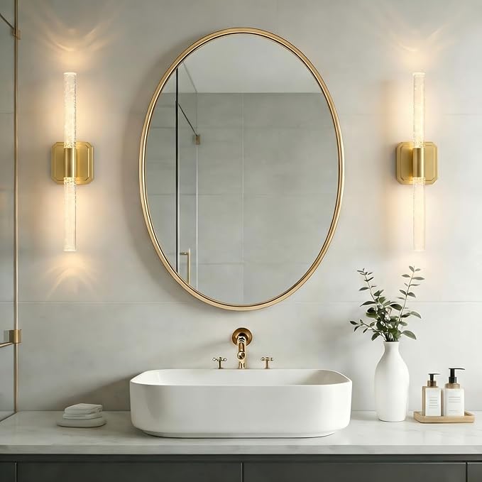 HISTAR Battery Operated Wall Sconce Set of 2, 10000mah Rechargeable Gold Crystal Wall Sconce, 3 Colors 360° Rotate Wireless Wall Scone Decor for Bathroom Bedroom Living Room, 20.5 Inch