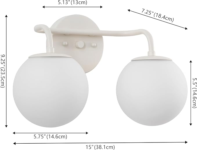 JONATHAN Y 15" Almond Modern Globe Wall Sconce Vanity Light for Bathroom, White Frosted Glass Shade, Midcentury Parisian Bistro Wall Lamp, LED Bulb Included (JYL3535C)