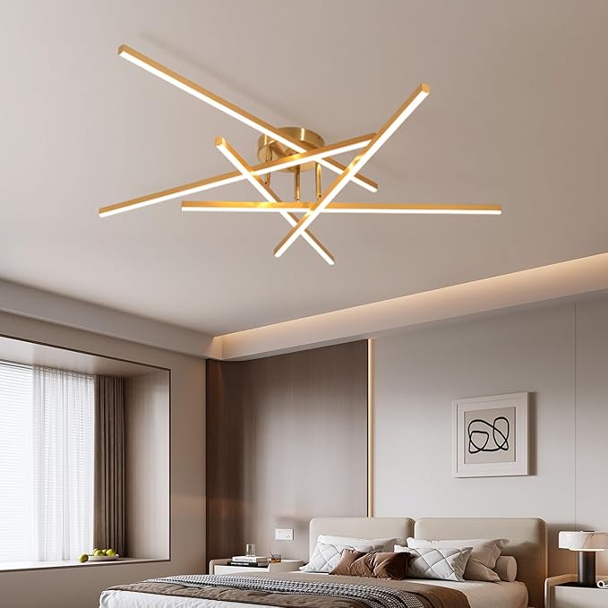 Gold Modern Sputnik Chandelier Ceiling Light Fixtures,5-Lights Industrial Metal Semi Flush Mount Ceiling Light for Bedroom Dining Room Living Room Kitchen Hallway(Gold, 5 Head)