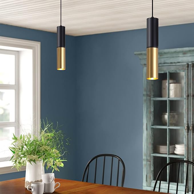 Modern Mini Pendant Light Set of 3, Metal Gold Black Pendant Ceiling Lamps Fixture with LED Bulb Hanging Light for Kitchen Island Living Room Bedroom Cafe Bar