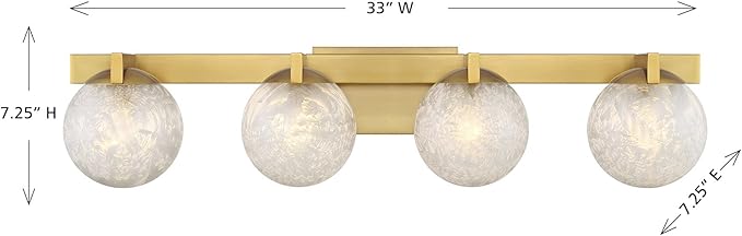 Savoy House 8-1017-4-322 Darien Contemporary Ice Glass Bathroom Vanity Wall Light, 4-Light 240 Total Watts, 7" H x 33" W, Warm Brass