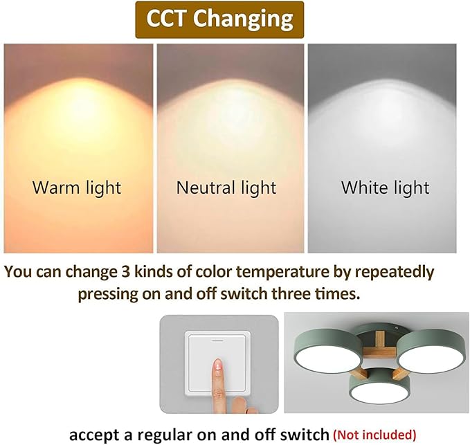 LED Ceiling Light Fixture,21 Inch 3-Lights Modern Ceiling Lights Flush Mount Wooden 33W Chandelier for Living Room Bedroom Kitchen,Dimmable 3000K/4000K/6000K Temperatures Selectable, Green