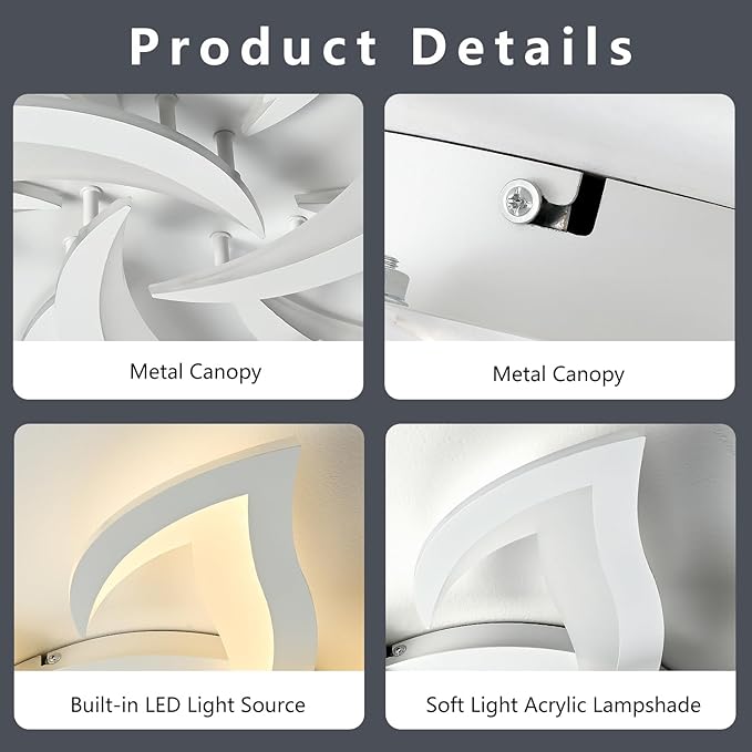 Modern Ceiling Light with APP & Remote Control, Dimmable LED Flush Mount Chandelier with 3-Color Temperatures, White Acrylic Flower Ceiling Light Fixture for Living Room Dining Room Bedroom Kitchen