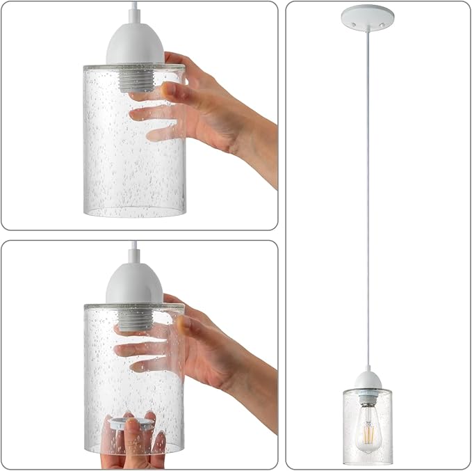 DIY Pendant Light Fixture Kit - White, Mini Island Pendant Lights for Kitchen, Make Modern & Farmhouse Hanging Light for Yourself, Adjustable Height, 1 Pack（Shade and Bulb Not Included）