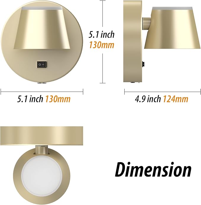 URSOLA Battery Operated Wall Sconce with Remote, LED Rechargeable Battery Wall Light with 9000mAh 3CCT and Dimmable Magnetic 360° Rotation Cordless Light for Bedroom（Champaign）