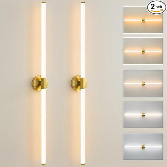 Glod Wall Sconces Set of 2 Hardwired, Dimmable 5CCT LED Bathroom Light Fixtures Over Mirror, 360° Full Lighting 47" Long Vanity Light Bar Modern Wall Sconce for Bathroom Bedroom Living Room