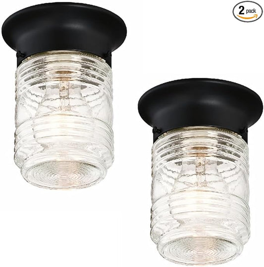 Design House 2-Pack Jelly Jar 1-Light Indoor/Outdoor Flush Mount Ceiling Light, Black – Design House, 587576