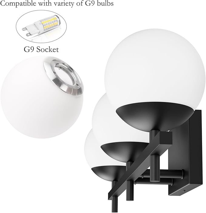 Ralbay Mid Century Modern Bathroom Vanity Lights Matte Black Milky Glass Modern Bathroom Wall Lights Over Mirror, Black 3-Light (Exclude Bulb)