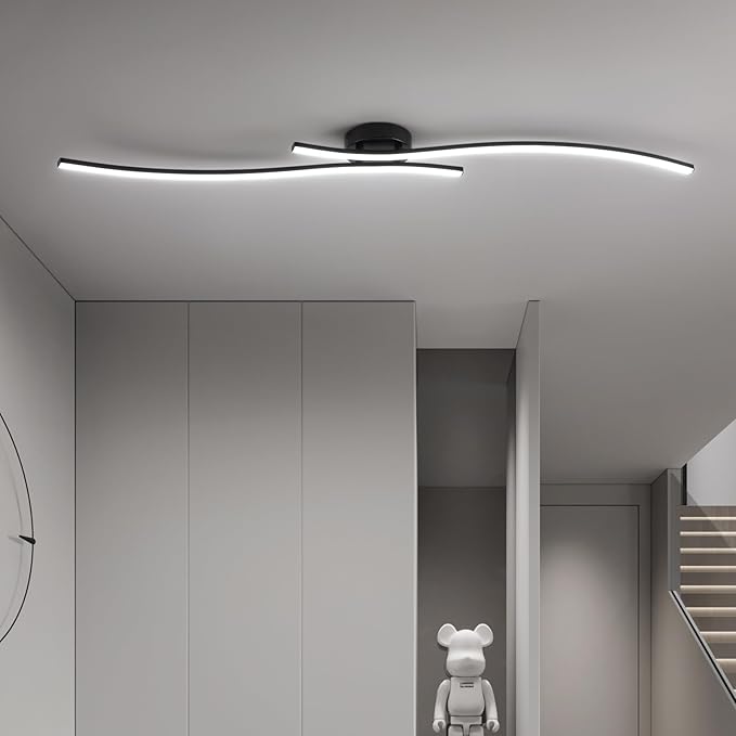 47.24inch Linear Ceiling Light Black Modern LED Ceiling Light Fixture 6000K Aluminum Long Ceiling Lamp for Hallway, Kitchen, Bedroom, Dining Room