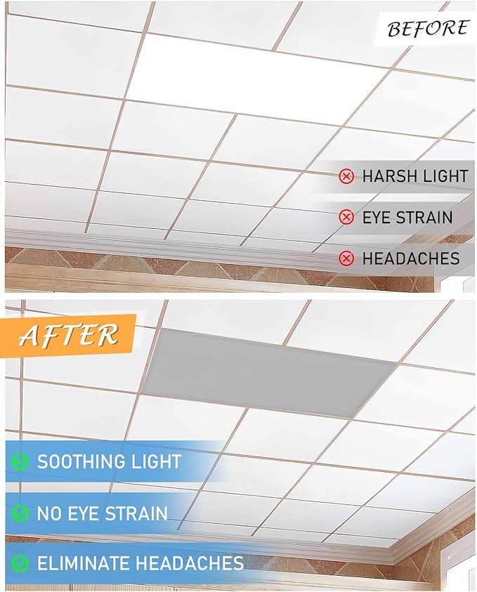 Magnetic Light Cover for Classroom Drop Ceiling,2 Pack 4x2 Ft Fluorescent Light Covers for Office Home Ceiling Light Grey Solid Color Lampshade