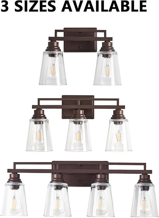 Refice 4-Light Bathroom Vanity Lights, Bathroom Light Fixtures with Clear Glass Shades, Vintage Oil Rubbed Bronze Wall Sconces Over Mirror for Living Room, Farmhouse, Hallway