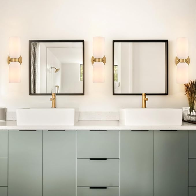 DANSEER Modern Gold Wall Sconce Set of Two, Wall Light with Milky White Glass Shades, Brushed Gold Finish for Bedroom or Vanity Light for Bathroom, Hardwired Installation