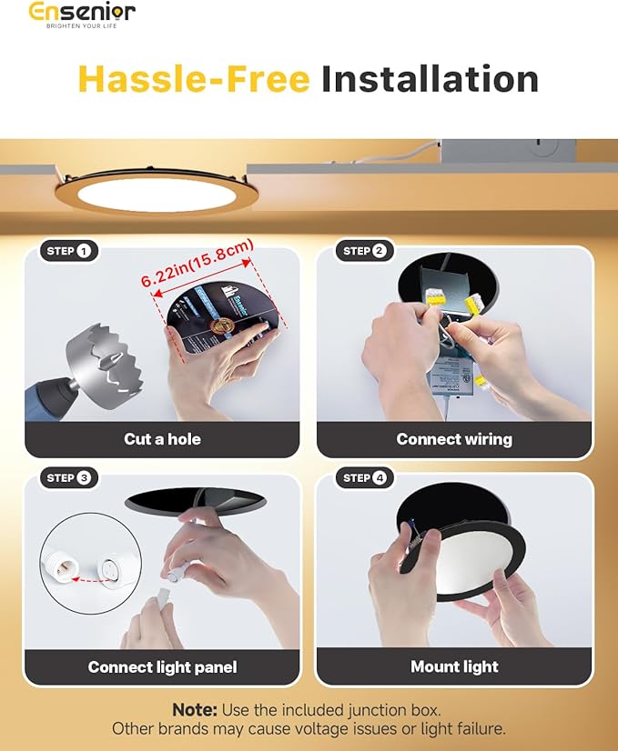 Ensenior 24 Pack 6 Inch LED Recessed Ceiling Light, Dimmable, 2700K-5000K 5CCT, 1200LM 12W 120V, High Brightness Dimmable Canless Wafer Downlight - ETL&FCC&IC