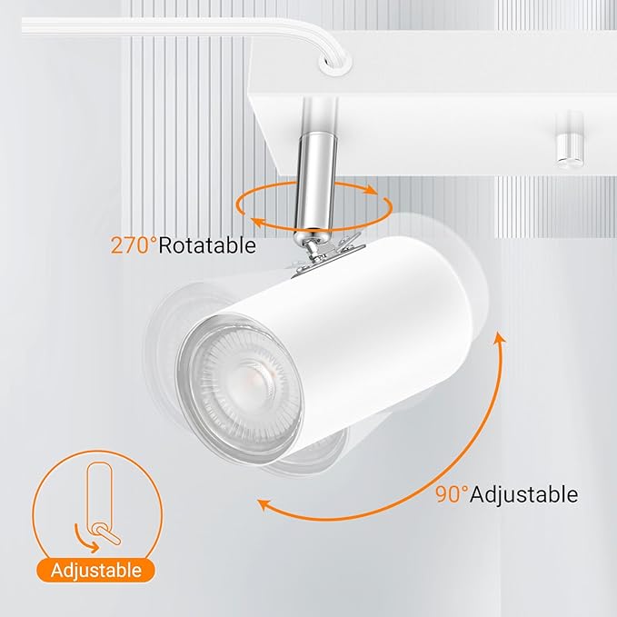 AUQUEE 5 Light Track Lighting Kit,White 5 Way Modern Plug in Ceiling Spotlight,Industrial LED Wall Light for Kitchen Cabinet Gallery Bar Hallway Living Room,Rocker Switch,15 Foot Cord(No Bulb)