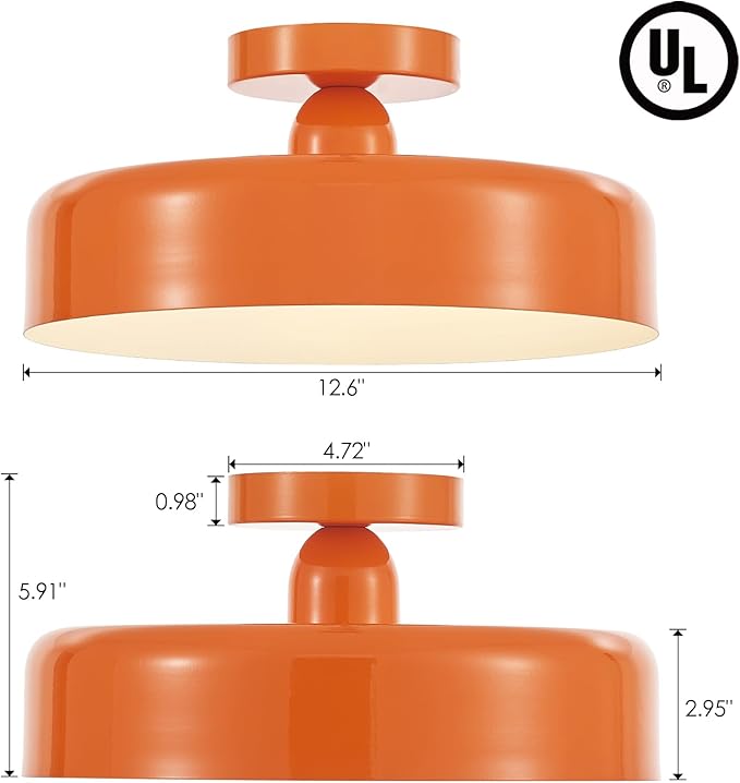 VILUXY Vintage Semi-Flush Mount Ceiling Light Fixture Orange Brush Paint Finish Round Ceiling Lamps for Bedroom, Dining Room, Corridor, Living Room