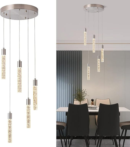 Pendant Lights Kitchen Island,Canopy Switch to dimmable 3000-4000-6000K Colors Pendant Lighting Brushed Nickel. Star Bubble Crystal Island Pendant Lighting