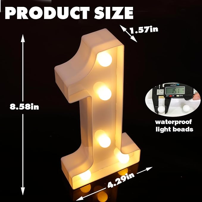 DyingSwan LED Marquee Numbers, Small Light Up Numbers for Party, 8.58 Inch Battery Powered Lighted Number for Birthday, Night Light, Table or Home Decor (Number 1)