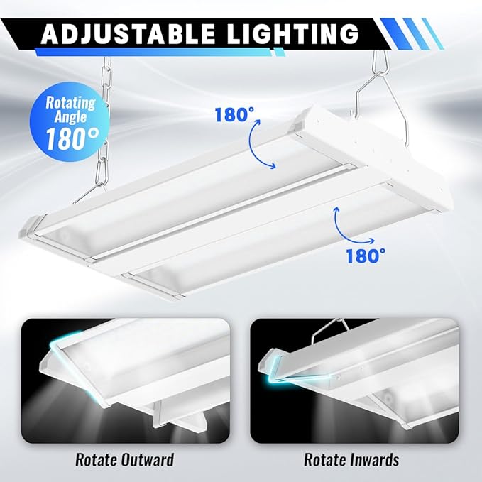 Allsmartlife LED Linear High Bay Light 2-Pack, 150W 20250LM 0-10V Dimmable 5000K Daylight, Adjustable Tilt Hanging LED High Bay Shop Lighting Fixtures for Garage Warehouse Workshop, ETL