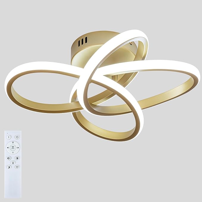 Modern Ceiling Light, 36W LED Dimmable Ceiling Light with Remote Control, Color Temperature Changing, Gold Small Chandelier for Bedroom, Entryway, Hallway, Kitchen