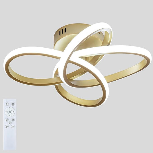 Modern Ceiling Light, 36W LED Dimmable Ceiling Light with Remote Control, Color Temperature Changing, Gold Small Chandelier for Bedroom, Entryway, Hallway, Kitchen