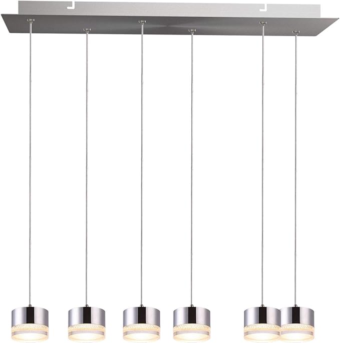 Jupiter 6 Mini Pendant Lighting Nickel - LED Hanging Light Fixture for Kitchen Island, Bar, Foyer - Cluster Pendants - Dimmable, Adjustable Wire, Lamp Bulb Included