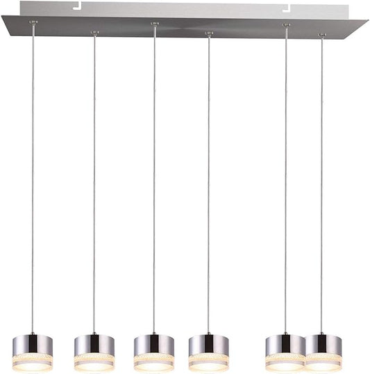 Jupiter 6 Mini Pendant Lighting Nickel - LED Hanging Light Fixture for Kitchen Island, Bar, Foyer - Cluster Pendants - Dimmable, Adjustable Wire, Lamp Bulb Included