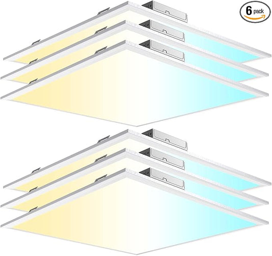 AIKVSXER 6 Pack 2x2 LED Flat Panel Light 40W 3000K/4000K/5000K, Brightness Dimmable 2x2 LED Light Drop Ceiling, 4400LM Recessed Drop Ceiling Lights for Office, Home - 120V Input Voltage