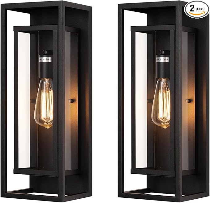 mirrea 18" Classic Outdoor Wall Sconce 1 Light in Matte Black Rectangular Metal Frame and Clear Glass Shade Waterproof Porch Light Patio Light Pack of 2