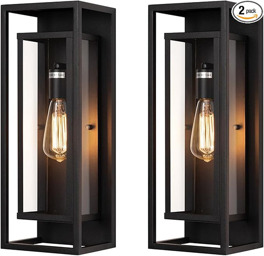 mirrea 18" Classic Outdoor Wall Sconce 1 Light in Matte Black Rectangular Metal Frame and Clear Glass Shade Waterproof Porch Light Patio Light Pack of 2