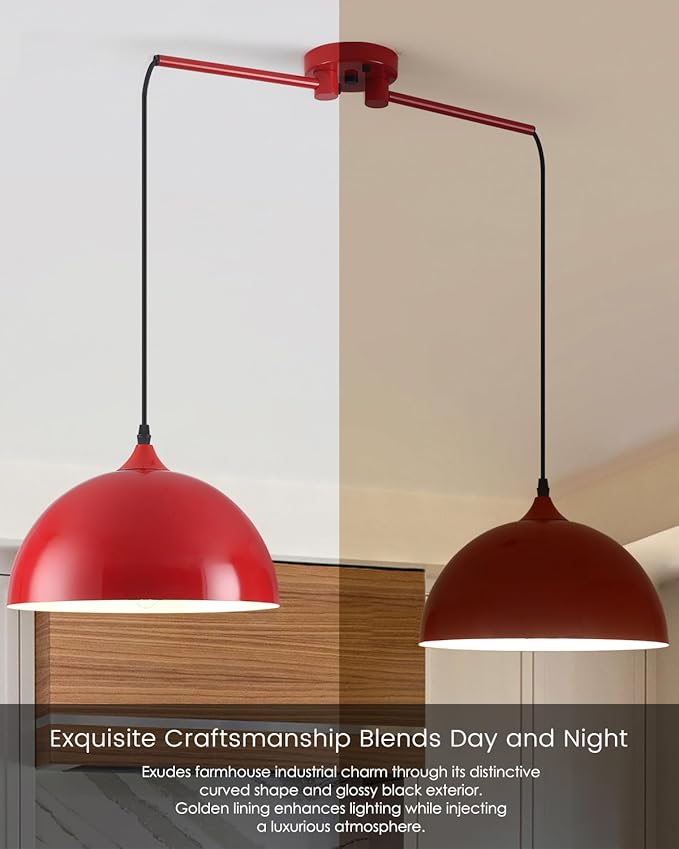 Pendant Lights Kitchen Island 2-Light, Red Dome Pendant Light, Modern Dining Room Light Fixture, Kitchen Island Lighting, Island Pendant Lights for Kitchen, Dining Room, Bar, Cafe