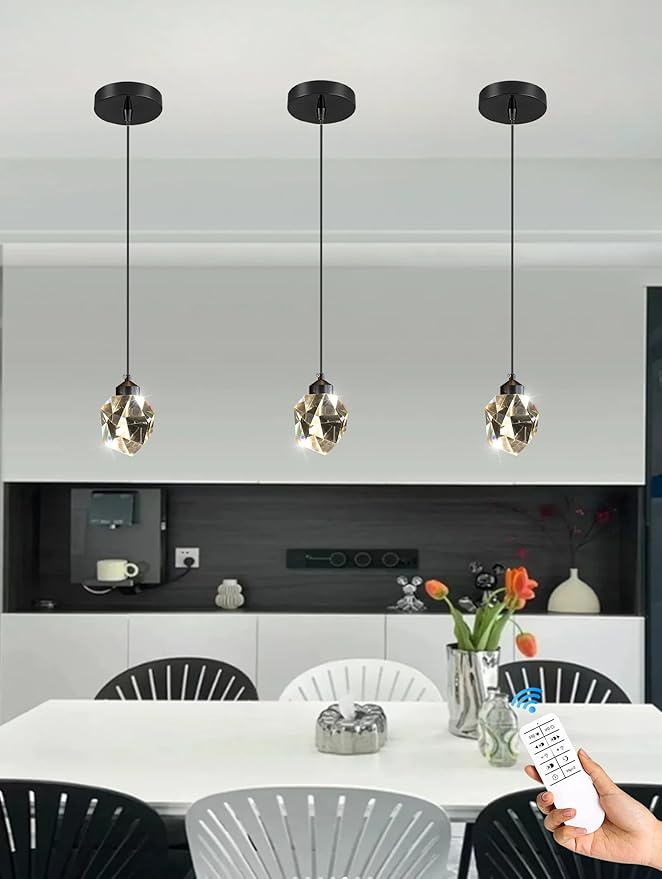 Modern Pendant Lights Kitchen Island, Mini Black Pendant Light, Led Small Crystal Chandelier for Dining Room 3000K-6000k,5W