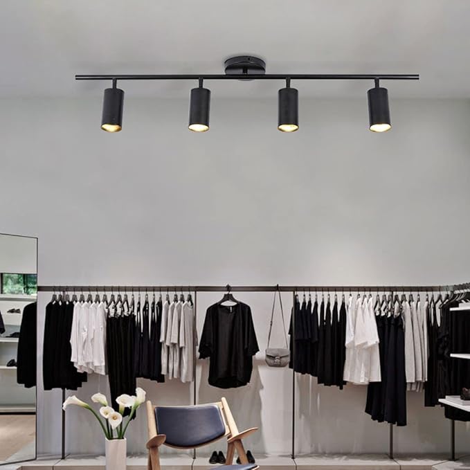 KCO Lighting 4-Light Black Track Lighting Fixtures Ceiling Flexible Mid Century Modern Led Track Light Dimmable Indoor Ceiling Spotlight Kitchen Flush Mount Track Lighting (4-Light)