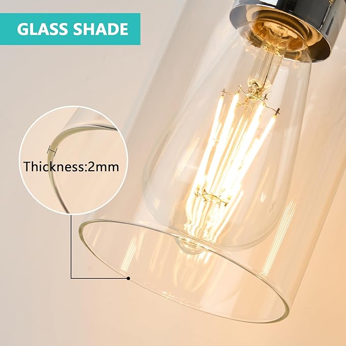 Bathroom Light Fixtures Wall Sconce Light with Clear Glass Chrome 4 Lights Bathroom Lighting Over Mirror Vanity Lights for Living Room,Bedroom,Restroom,Hallway E26 Base