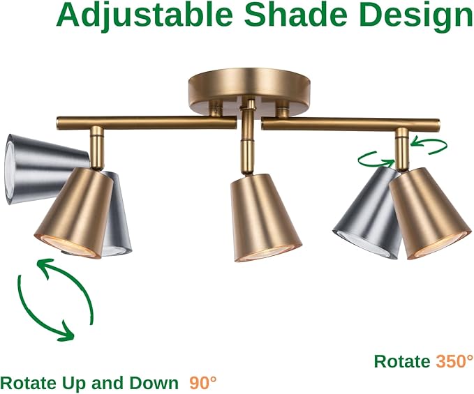 3 Light Track Lighting Kit, Matte Brass Finish Adjustable Flexibly Rotatable Light Head Modern Ceiling Spot Light for Kitchen,Bedroom,Living Room