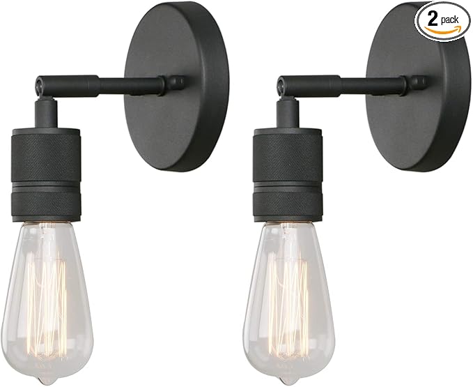 Phansthy 2 Pack Vintage Single Sconce Light Matte Black Simple Industrial Bathroom Wall Sconces, Set of 2 Wall Mount Lighting Fixture (Color: Black)