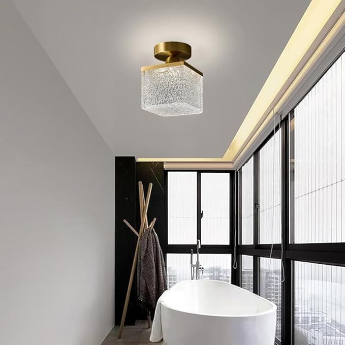 KISAD Nordic Bedroom Semi Flush Mount Ceiling Light Fixtures Modern Minimalist Hallway LED Close to Ceiling Lamp for Entryway Balcony(Clear,Square)