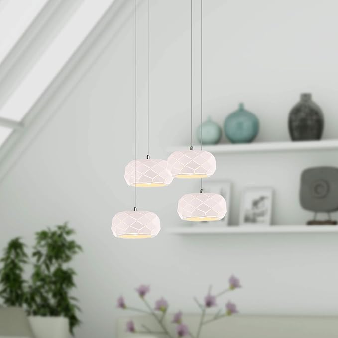 Crust 4 Mini Pendant Lighting White - LED Hanging Light Fixture for Kitchen Island, Bar, Foyer - Cluster Pendants - Dimmable, Adjustable Wire, Lamp Bulb Included