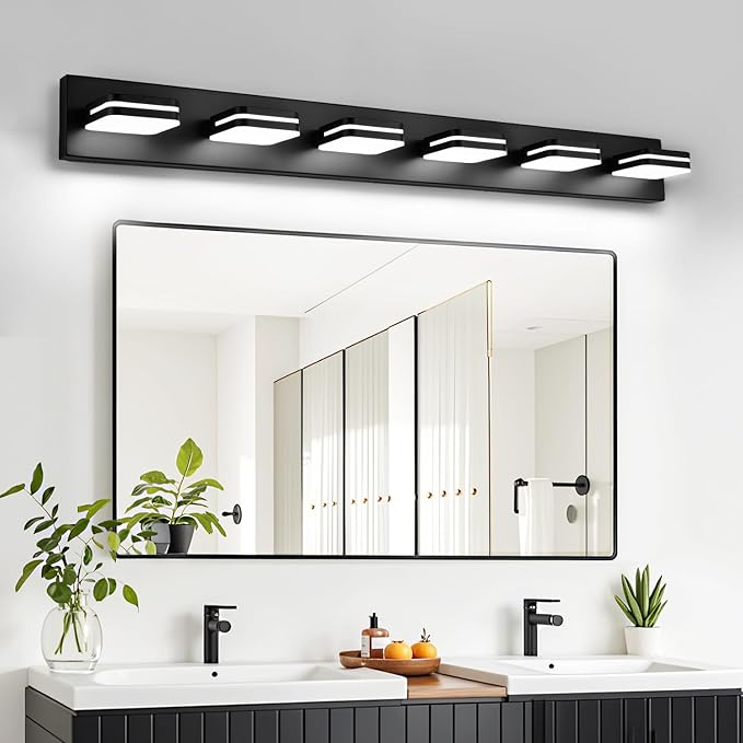 360° Rotate LED Bathroom Vanity Light Fixtures, 2500LM Acrylic Matte Black Vanity Lights for Bathroom, Modern Wall Lighting Fixtures Over Mirror Kitchen Living Room Hallway (Natural White Light 5000K)