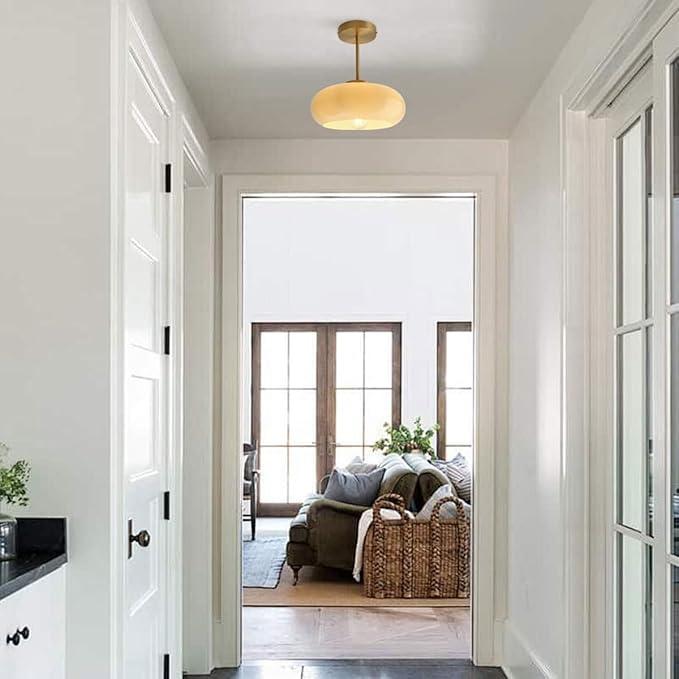 mid Century Ceiling Light Milk Glass Ceiling Light fixtures Glassshade Gold Modern Semi Flush Mount Ceiling Light, Globe Glass Ceiling Lamp Hallway Dining Room Kitchen