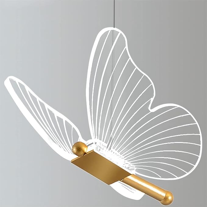 2 Lights Butterfly Gold Pendant Light, 13.8 Inch LED Acrylic Hanging Lamp for Bedroom, Living Room, Kitchen Island (Gold, Butterfly)