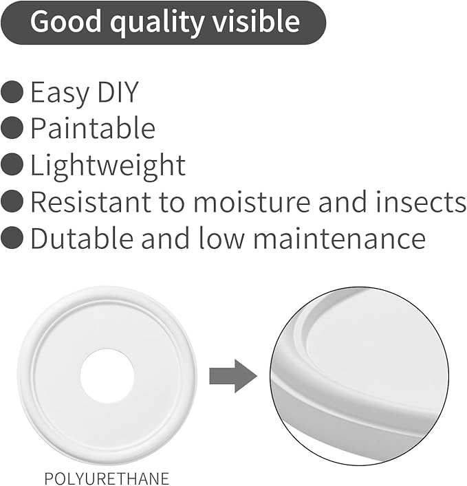 White Molded PU Ceiling Medallion for Light Fixtures and Ceiling Fans 13 inch OD x 4 inch ID x 1 inch P Fits Canopies Up to 10.25 inch