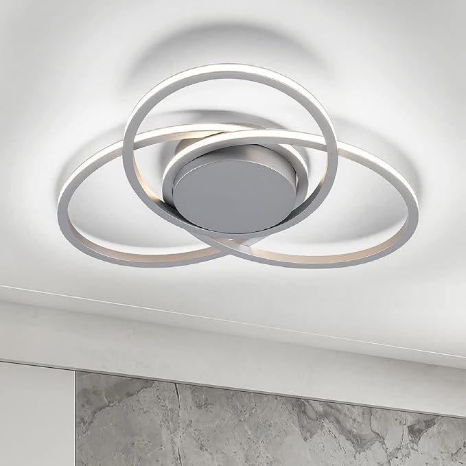 MADEM Modern Flush Mount Ceiling Light - 23.6'' Dimmable LED Chandelier for Bedroom, Living Room, Dining Room,3040LM 38W, Silver