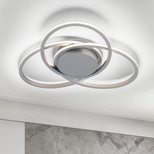 MADEM Modern Flush Mount Ceiling Light - 23.6'' Dimmable LED Chandelier for Bedroom, Living Room, Dining Room,3040LM 38W, Silver