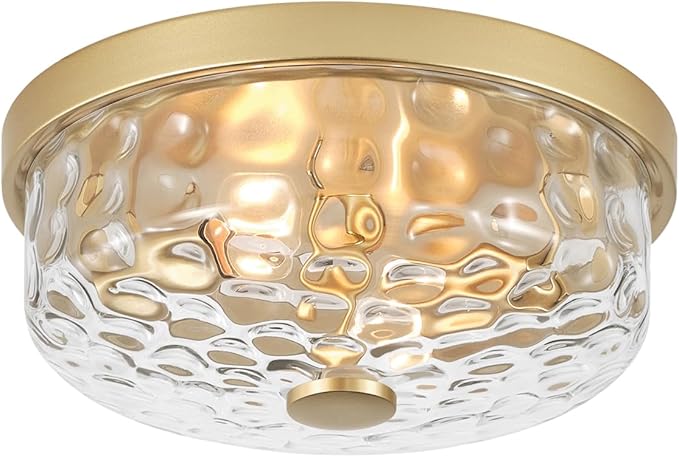 12 Inch Farmhouse Flush Mount Ceiling Light, 2 Light Industrial Close to Ceiling Light, Industrial Ceiling Lighting Fixture for Kitchen Hallway Bedroom Living Room (12.2 Inch Gold)