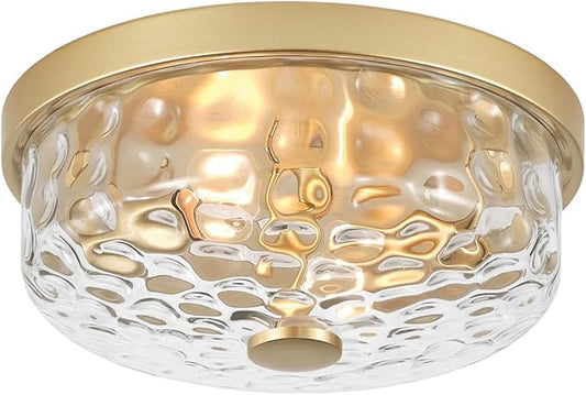 12 Inch Farmhouse Flush Mount Ceiling Light, 2 Light Industrial Close to Ceiling Light, Industrial Ceiling Lighting Fixture for Kitchen Hallway Bedroom Living Room (12.2 Inch Gold)
