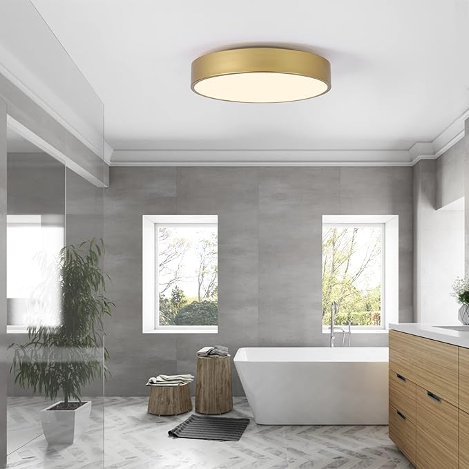 Modern Gold Flush Mount Ceiling Light Fixture,Contemporary 3-Light Round Ceiling Lights with White Acrylic Shade for Hallway,Foyer,Entryway,Closet, Bedroom,Kitchen(15.8")