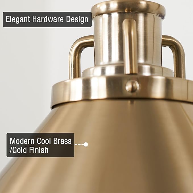 Kira Home Romine 12" Modern Gold Pendant Light with Cone Metal Shade, Mid-Century Gold Hanging Light, Cool Brass Finish
